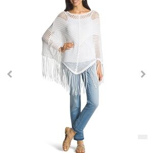 Black Label by Chico’s cotton pointelle poncho with faux-suede fringe OS